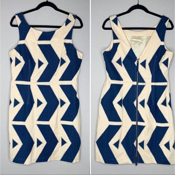Tracy Reese Anthropologie Sz 6 Geometric Appliqué Denim Style Sheath Dress Blue - Picture 1 of 8